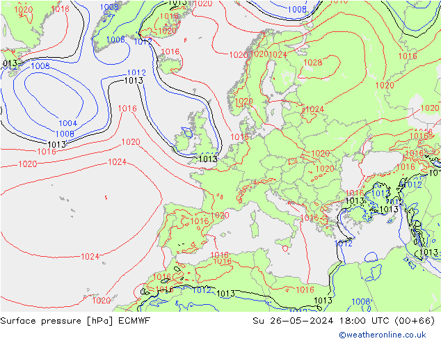 Luchtdruk (Grond) ECMWF zo 26.05.2024 18 UTC