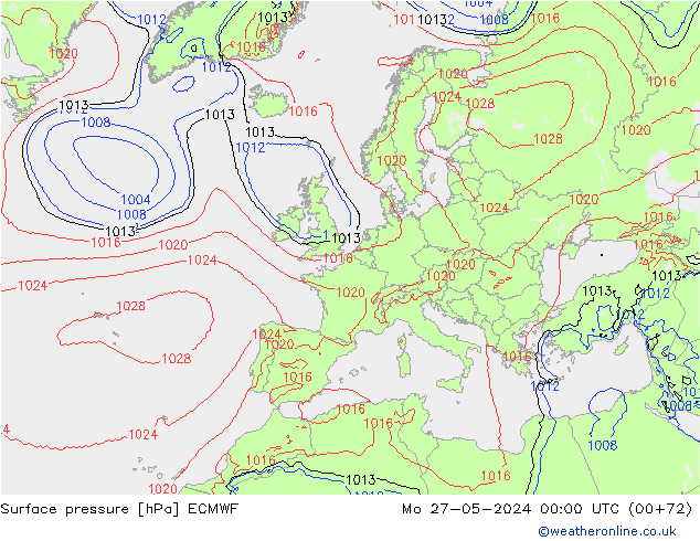 Presión superficial ECMWF lun 27.05.2024 00 UTC