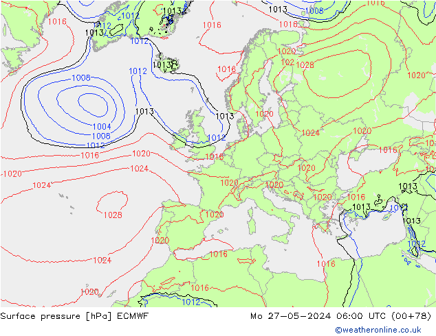 ciśnienie ECMWF pon. 27.05.2024 06 UTC