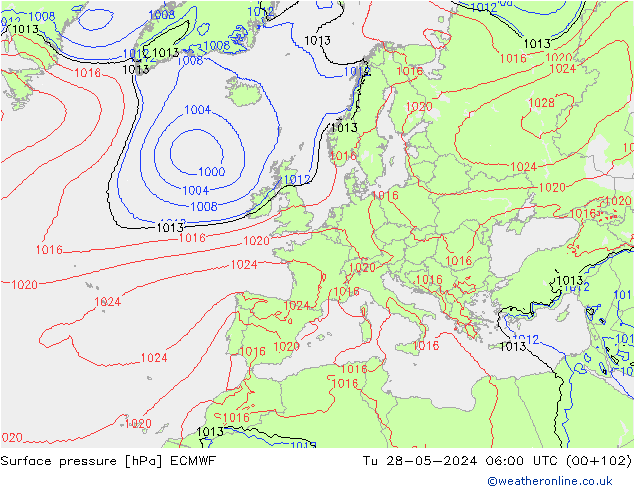 Surface pressure ECMWF Tu 28.05.2024 06 UTC