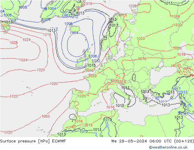 Pressione al suolo ECMWF mer 29.05.2024 06 UTC