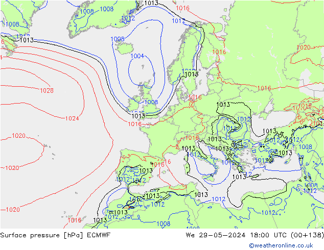 Surface pressure ECMWF We 29.05.2024 18 UTC