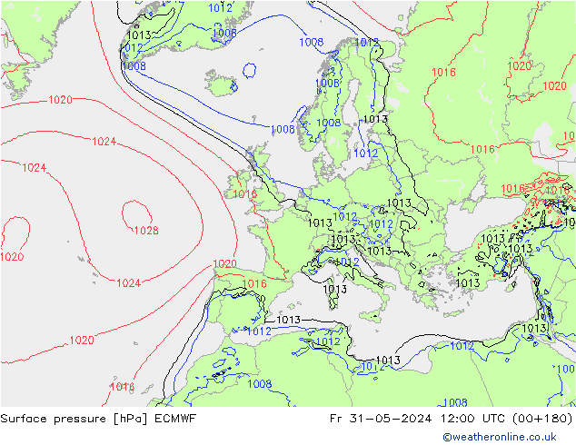 Bodendruck ECMWF Fr 31.05.2024 12 UTC
