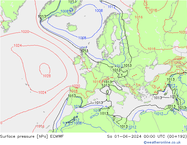 Surface pressure ECMWF Sa 01.06.2024 00 UTC