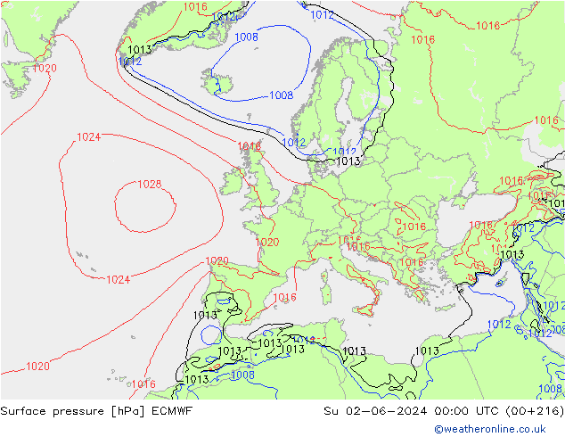 приземное давление ECMWF Вс 02.06.2024 00 UTC
