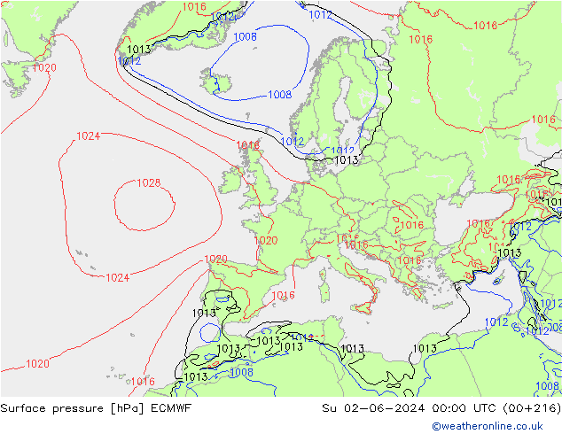 pression de l'air ECMWF dim 02.06.2024 00 UTC