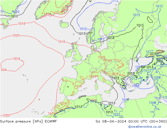 地面气压 ECMWF 星期六 08.06.2024 00 UTC