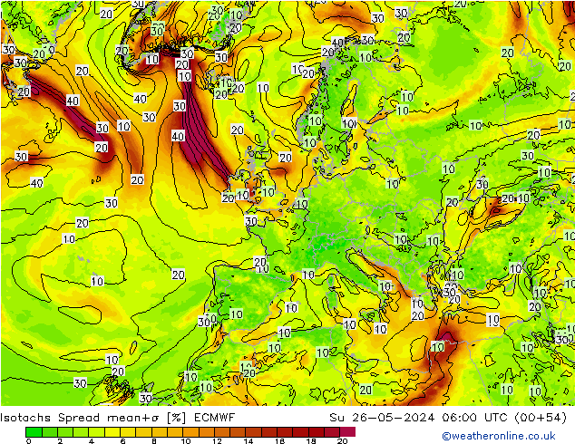 Isotachs Spread ECMWF 星期日 26.05.2024 06 UTC