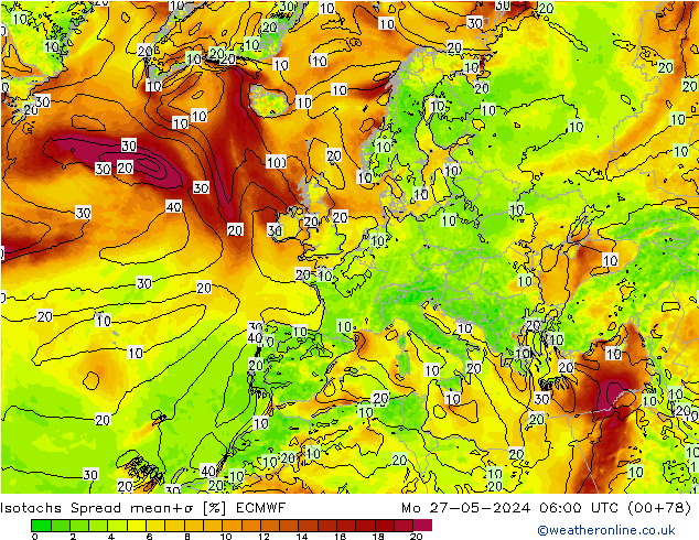 Isotachs Spread ECMWF Mo 27.05.2024 06 UTC