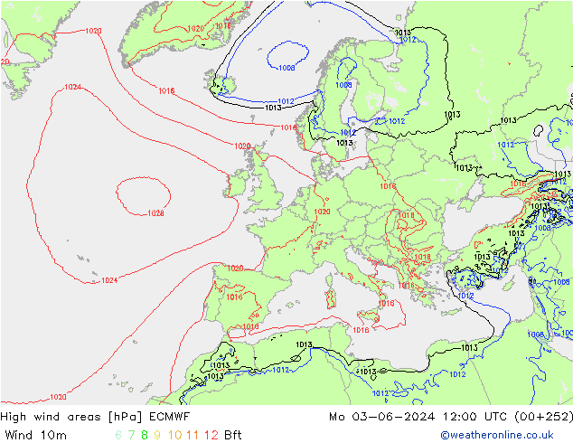 High wind areas ECMWF  03.06.2024 12 UTC