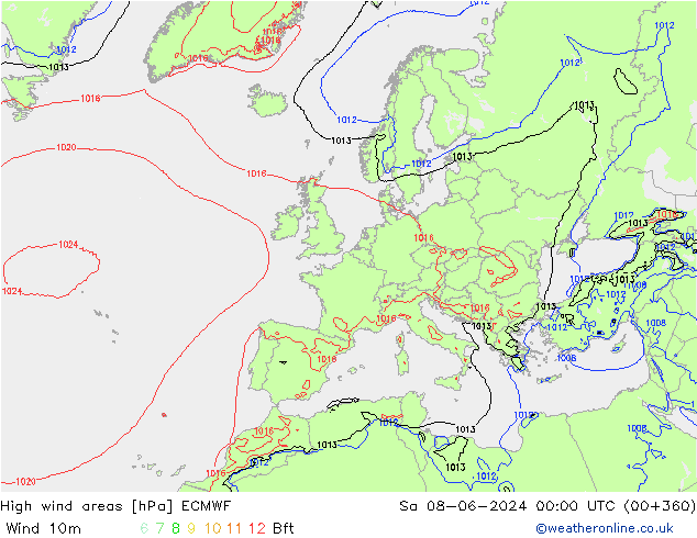 High wind areas ECMWF So 08.06.2024 00 UTC