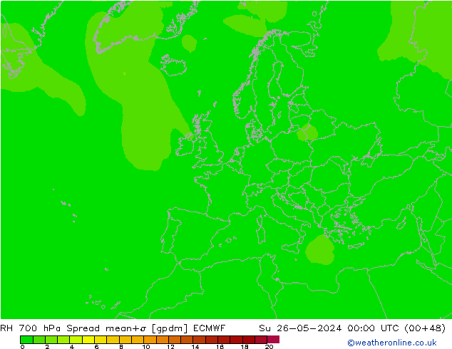 RH 700 hPa Spread ECMWF So 26.05.2024 00 UTC