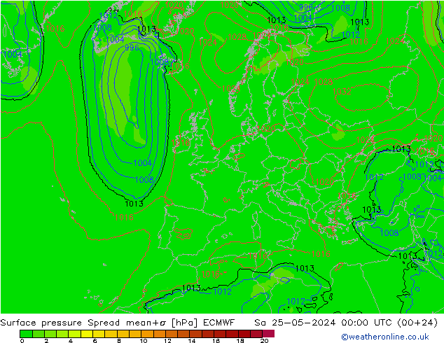 Bodendruck Spread ECMWF Sa 25.05.2024 00 UTC