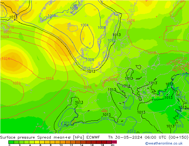 приземное давление Spread ECMWF чт 30.05.2024 06 UTC