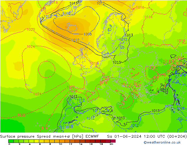 pression de l'air Spread ECMWF sam 01.06.2024 12 UTC