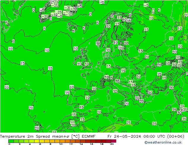 Temperature 2m Spread ECMWF Fr 24.05.2024 06 UTC
