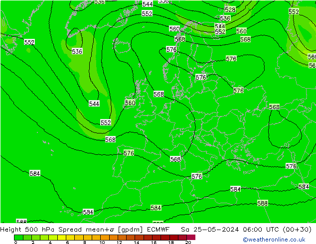 Height 500 hPa Spread ECMWF Sa 25.05.2024 06 UTC