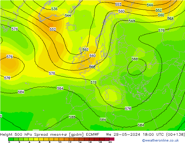 500 hPa Yüksekliği Spread ECMWF Çar 29.05.2024 18 UTC