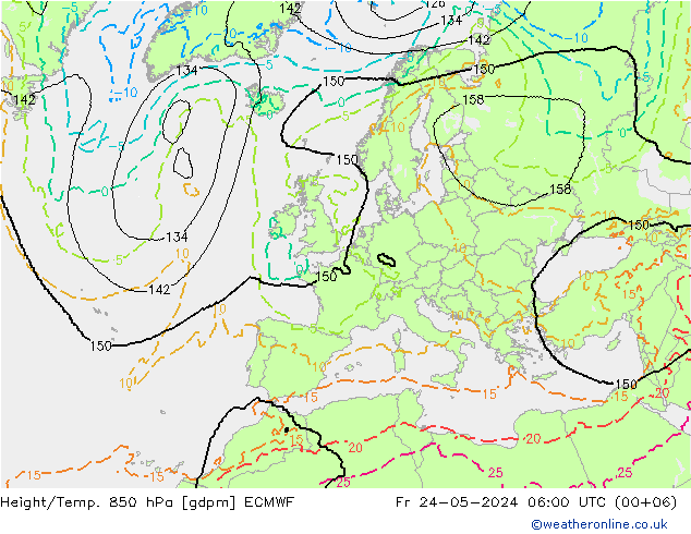 Height/Temp. 850 hPa ECMWF Fr 24.05.2024 06 UTC