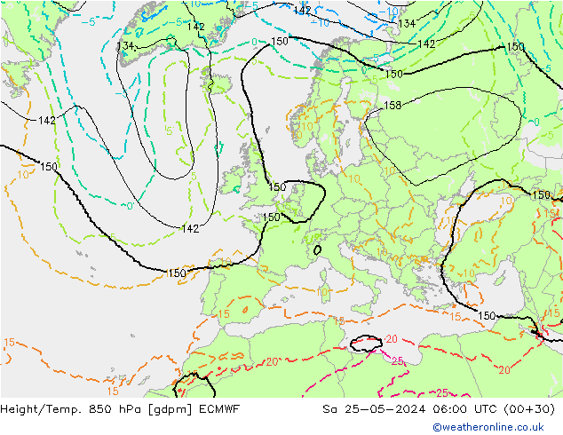 Height/Temp. 850 hPa ECMWF Sa 25.05.2024 06 UTC