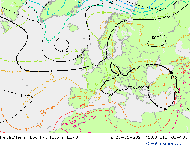 Height/Temp. 850 гПа ECMWF вт 28.05.2024 12 UTC