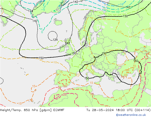 Height/Temp. 850 hPa ECMWF wto. 28.05.2024 18 UTC