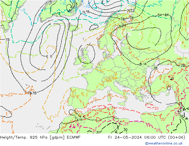 Géop./Temp. 925 hPa ECMWF ven 24.05.2024 06 UTC