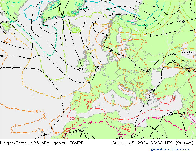 Height/Temp. 925 hPa ECMWF Su 26.05.2024 00 UTC