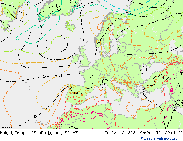 Height/Temp. 925 hPa ECMWF  28.05.2024 06 UTC