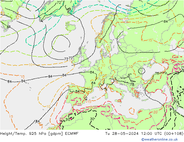 Geop./Temp. 925 hPa ECMWF mar 28.05.2024 12 UTC