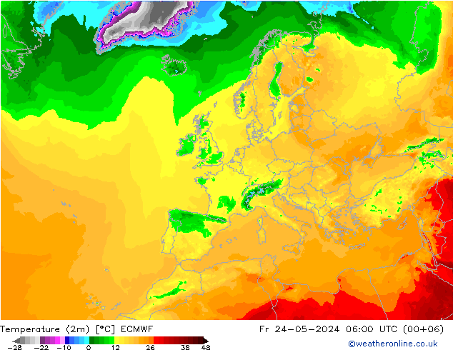 Temperaturkarte (2m) ECMWF Fr 24.05.2024 06 UTC