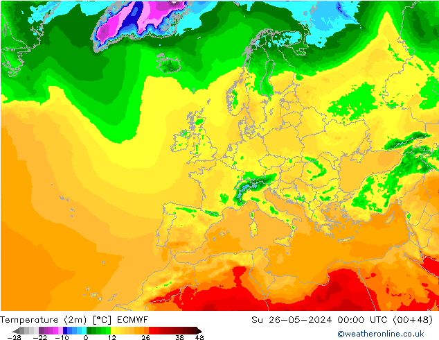 Temperature (2m) ECMWF Ne 26.05.2024 00 UTC