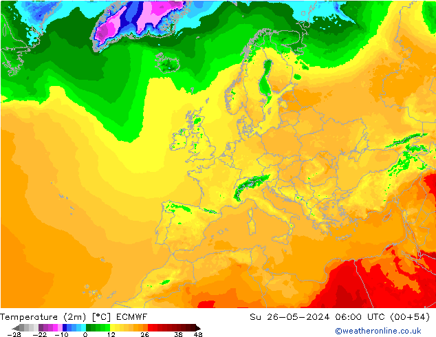 Temperatura (2m) ECMWF dom 26.05.2024 06 UTC