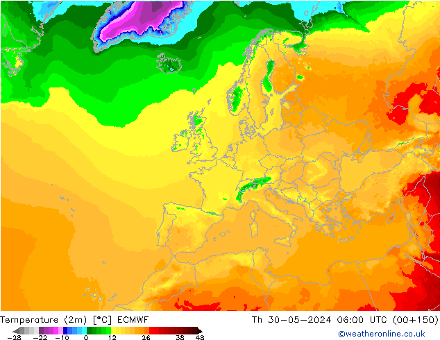 Sıcaklık Haritası (2m) ECMWF Per 30.05.2024 06 UTC