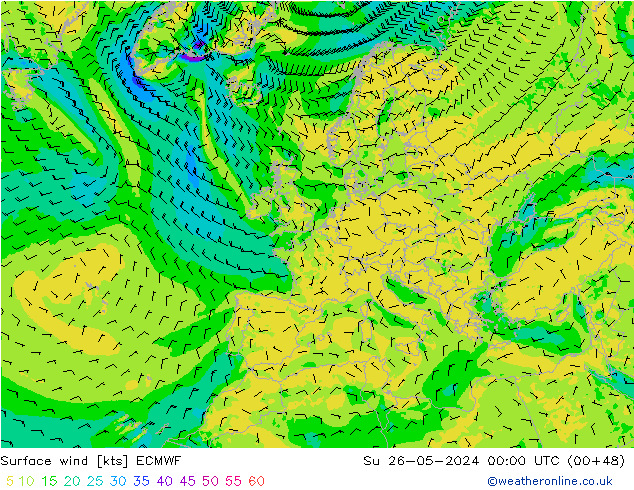 Bodenwind ECMWF So 26.05.2024 00 UTC