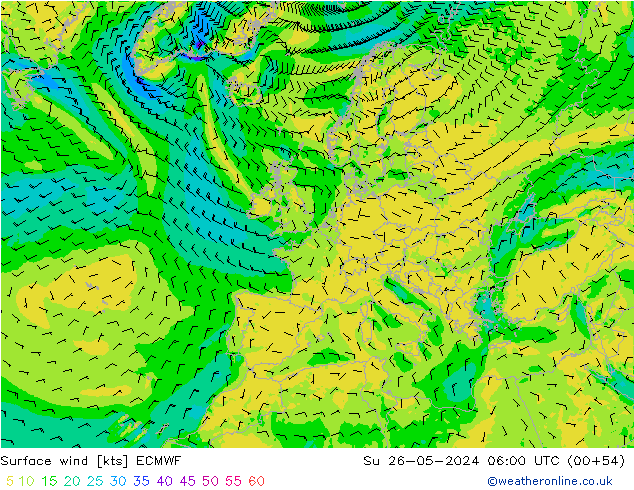 Surface wind ECMWF Su 26.05.2024 06 UTC