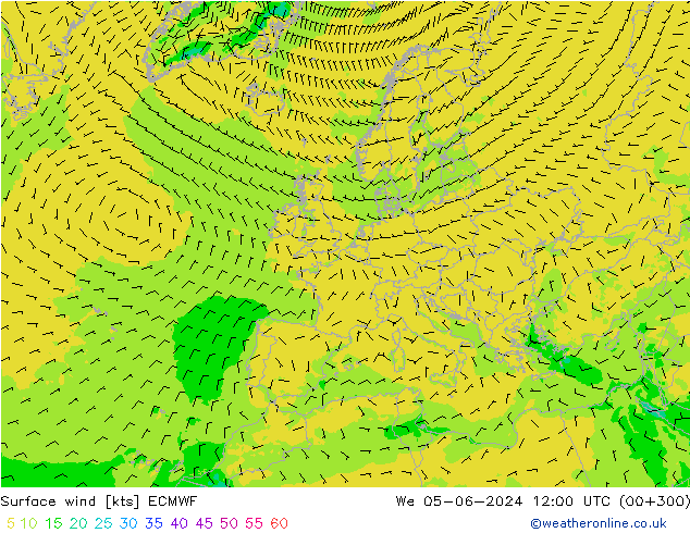 Vento 10 m ECMWF Qua 05.06.2024 12 UTC