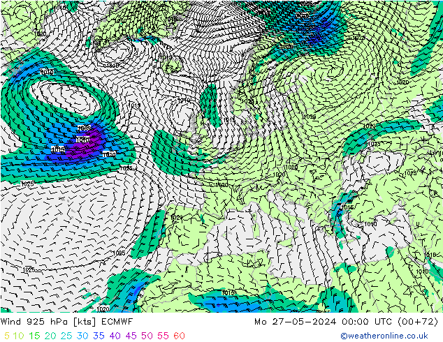 Wind 925 hPa ECMWF Po 27.05.2024 00 UTC