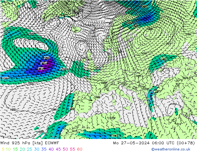 Wind 925 hPa ECMWF Mo 27.05.2024 06 UTC