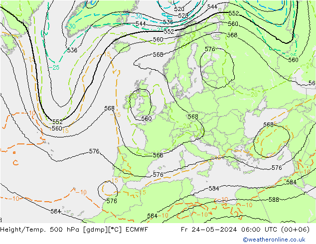 Height/Temp. 500 hPa ECMWF ven 24.05.2024 06 UTC