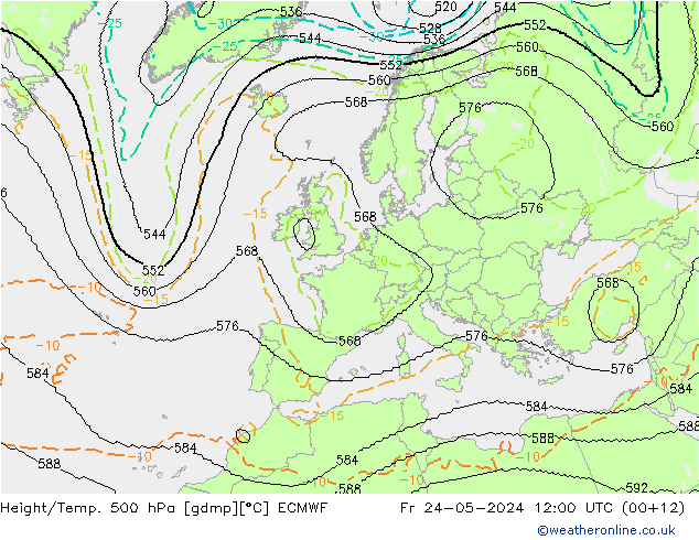 Geop./Temp. 500 hPa ECMWF vie 24.05.2024 12 UTC