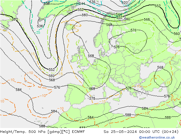 Height/Temp. 500 hPa ECMWF Sa 25.05.2024 00 UTC