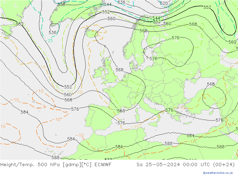 Height/Temp. 500 hPa ECMWF Sa 25.05.2024 00 UTC