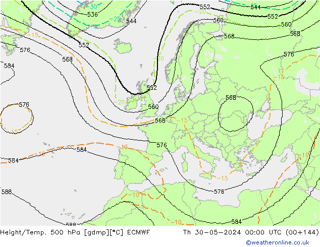 Hoogte/Temp. 500 hPa ECMWF do 30.05.2024 00 UTC