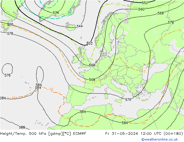 Height/Temp. 500 hPa ECMWF Fr 31.05.2024 12 UTC