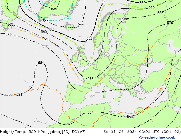 Hoogte/Temp. 500 hPa ECMWF za 01.06.2024 00 UTC