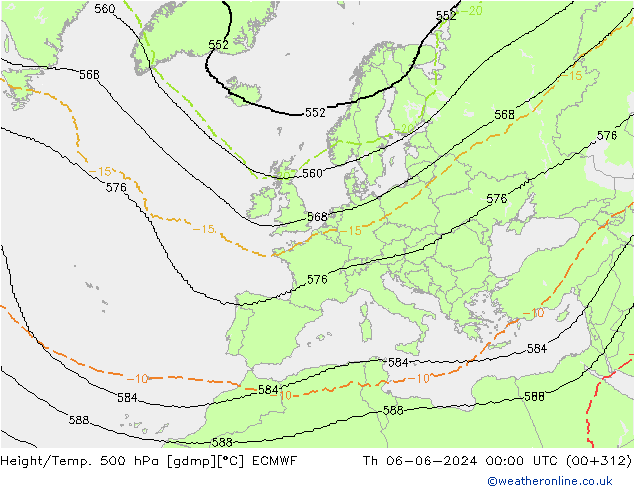 Yükseklik/Sıc. 500 hPa ECMWF Per 06.06.2024 00 UTC