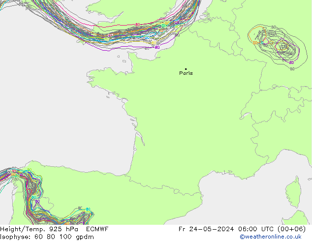 Height/Temp. 925 hPa ECMWF Fr 24.05.2024 06 UTC