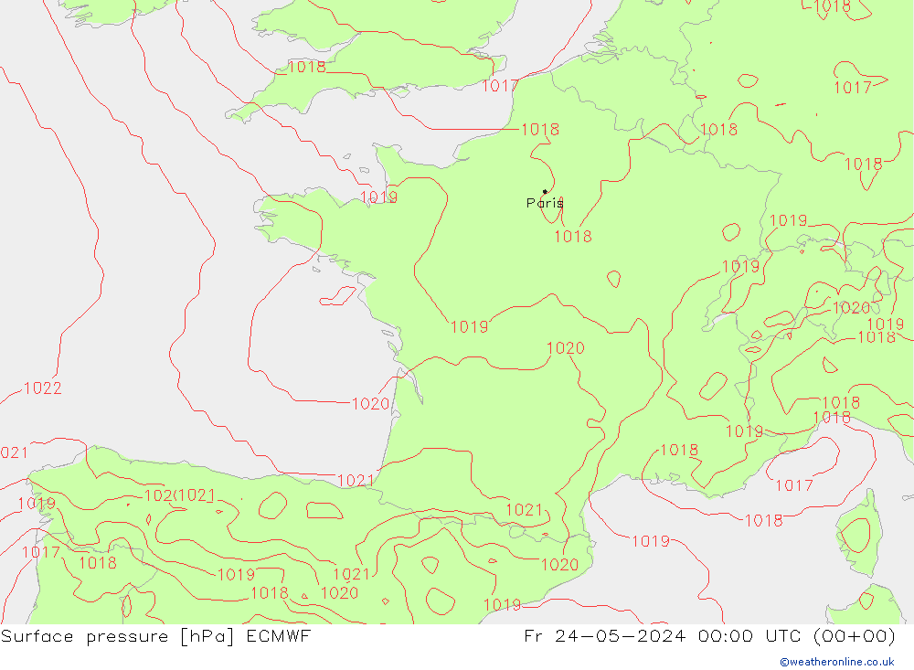 Surface pressure ECMWF Fr 24.05.2024 00 UTC