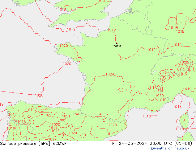 Pressione al suolo ECMWF ven 24.05.2024 06 UTC